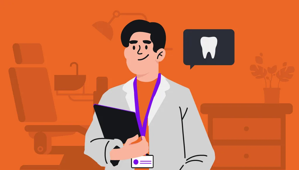 Tendências odontologia: imagem ilustrada de gestor analisando especializações em odontologia, destacando tecnologias emergentes, planejamento estratégico e marketing digital para clínicas.