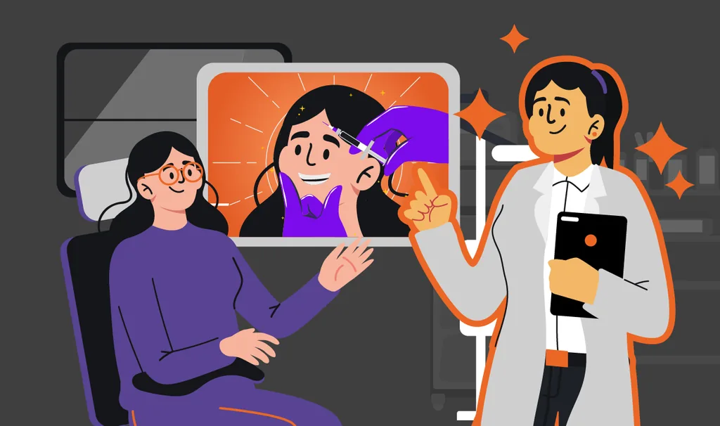 Imagem ilustrativa de preenchedores faciais, mostrando profissional de estética realizando procedimento em paciente com substância preenchedora facial.