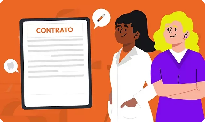 Contrato de prestação de serviços odontológicos: imagem ilustrativa de contrato sendo assinado por um dentista e um paciente, representando a importância dos contratos na proteção da clínica odontológica.