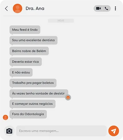 Conversa por whatsapp onde a mentorada fala com o Dr. Felipe que não consegue ganhar dinheiro e está pensando em largar a odontologia.