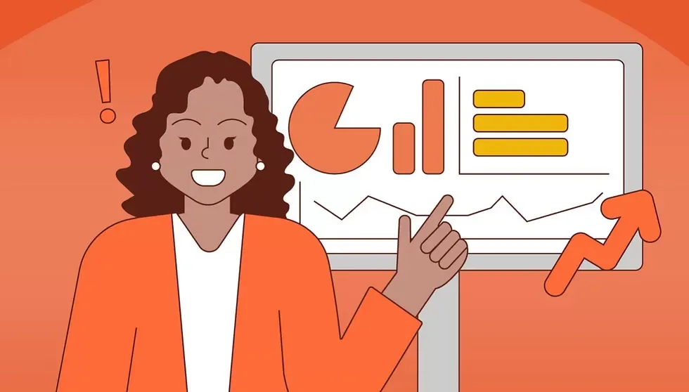 Como escolher uma franquia para a clínica de estética. Ilustração dentista apresentando dados em monitor