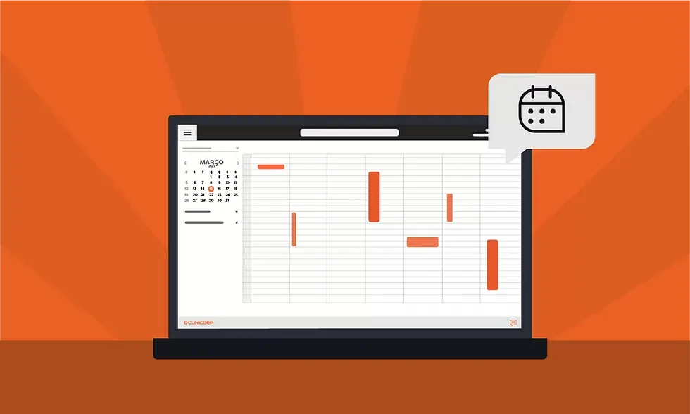 Agendamento digital odontológico: imagem ilustrada da agenda digital do Clinicorp em um notebook.