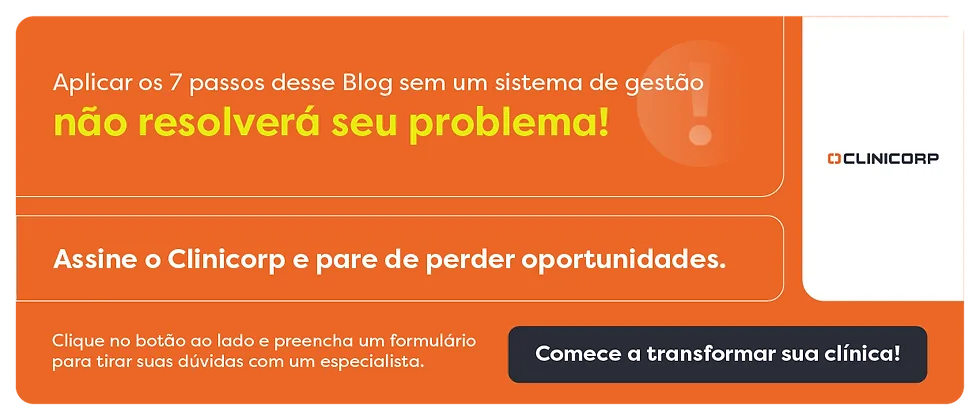 Uma chamada para assinar o sistema Clinicorp. Existe um botão para receber um contato.