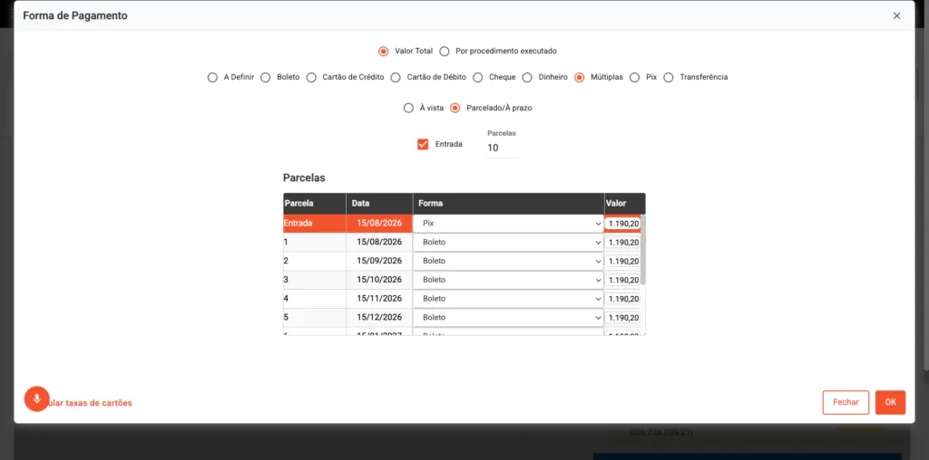 Tela com as opções de pagamento com a Clinipay.