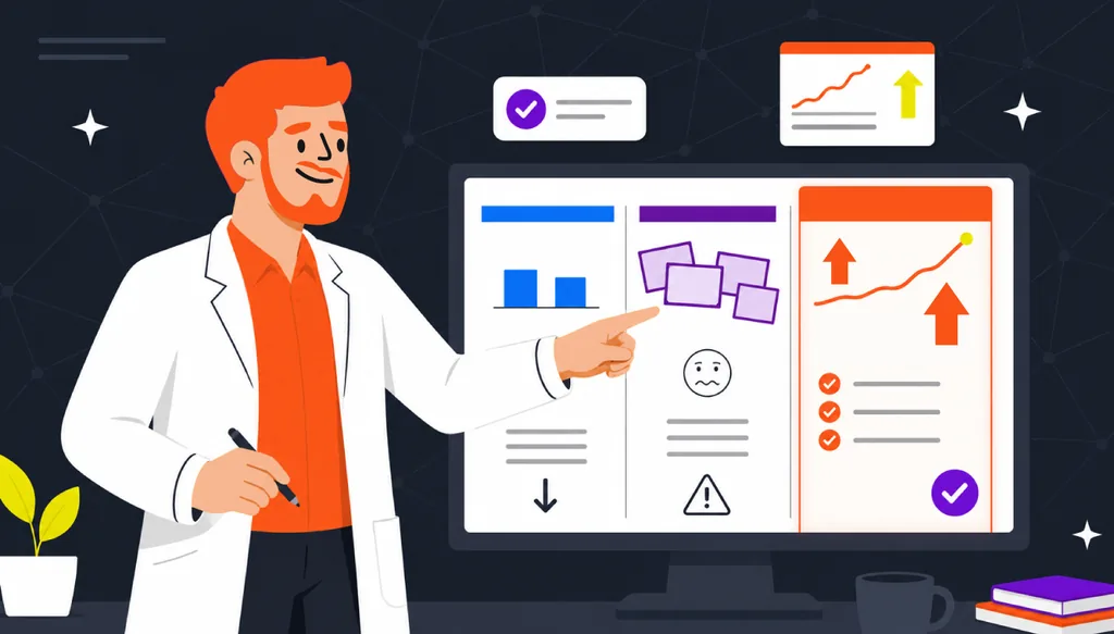 Imagem ilustrativa de dentista avaliando opções de software odontológico em monitor com gráficos e indicadores de desempenho.