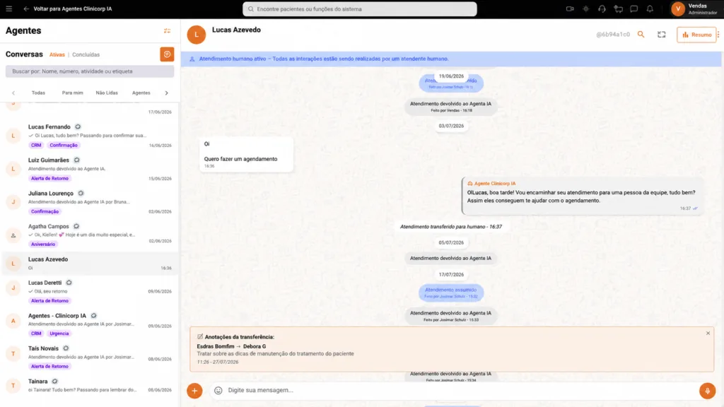Agentes Clinicorp IA do software odontológico Clinicorp.