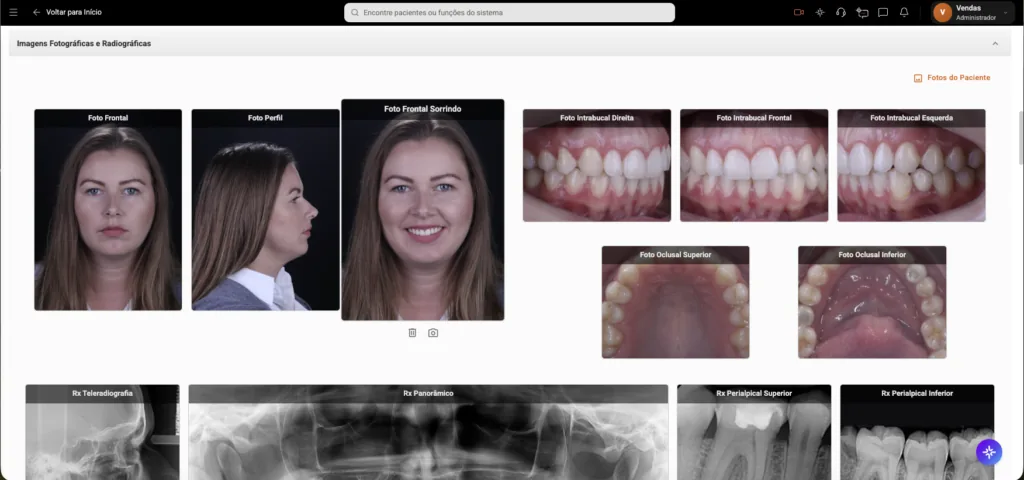 Tela "Ficha Ortodôntica" do software odontológico Clinicorp para tratamento ortodôntico.
