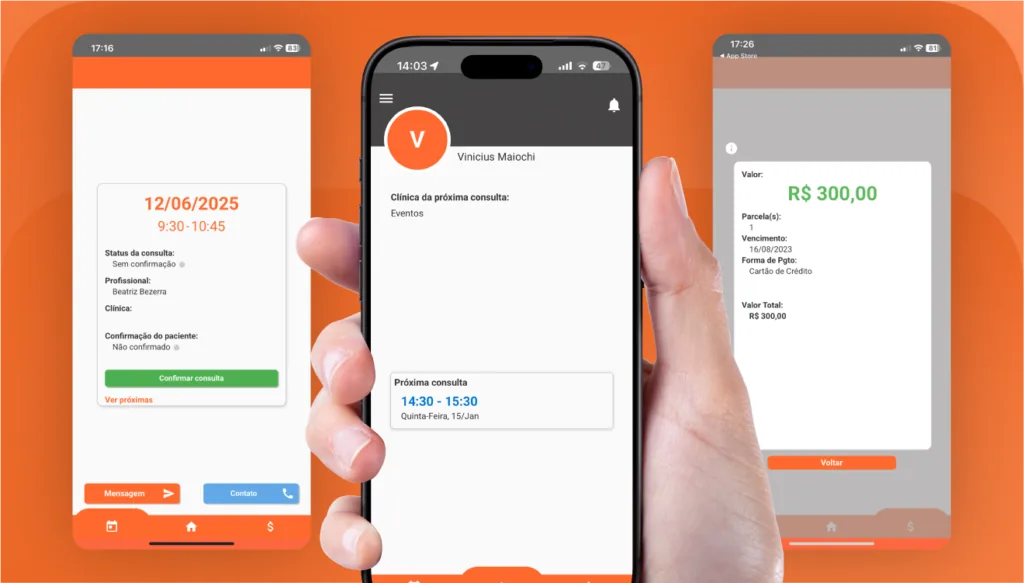 Tela "Clini.Me", aplicativo para paciente do software odontológico Clinicorp.