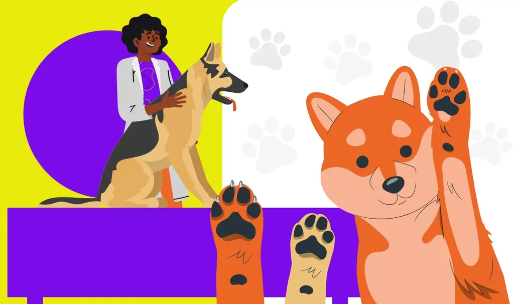 Odontologia veterinária: imagem ilustrativa de um veterinário cuidando de cachorros.