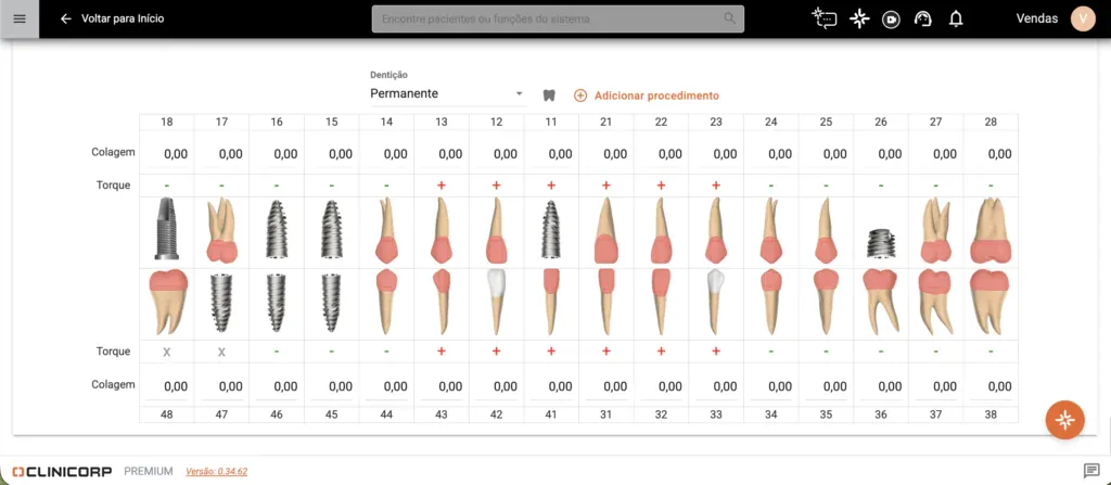 Ortodontia digital: imagem de uma das telas da ficha ortodôntica do sistema Clinicorp.