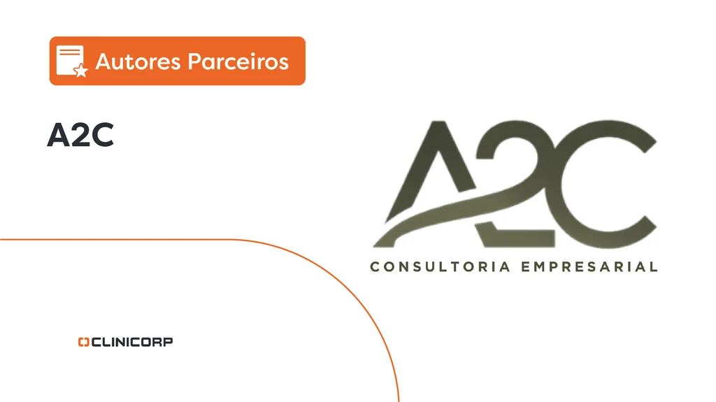 Assinar sistema: imagem do símbolo da A2C Consultoria, ao lado há um lettering escrito “autores parceiros”.