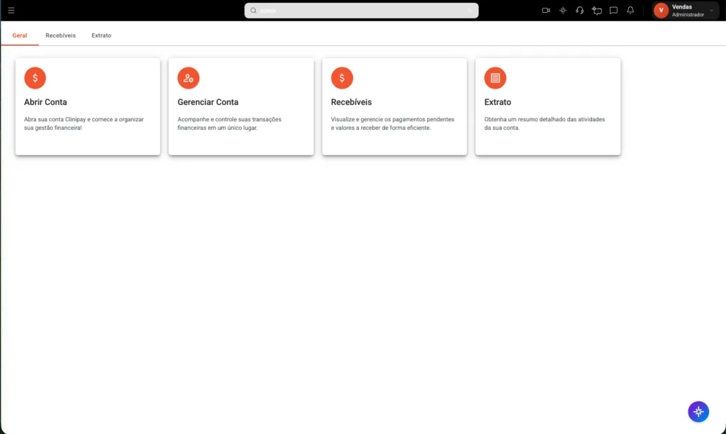 Tela da plataforma financeira Clinipay integrada ao software odontológico Clinicorp.