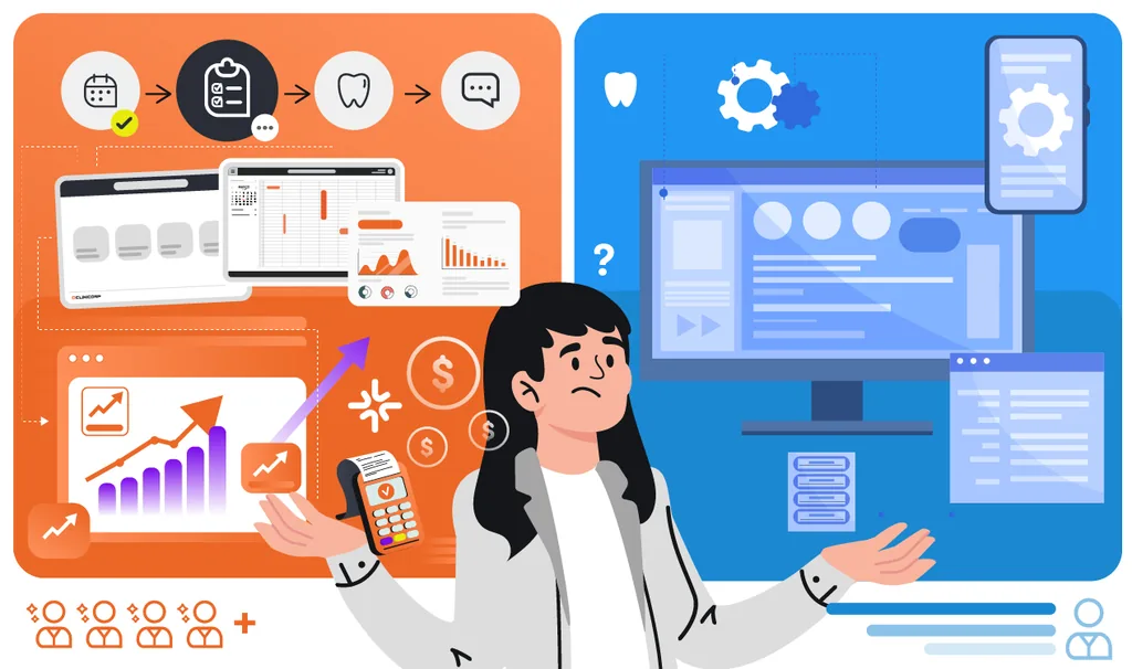 Comparação entre Clinicorp e Simples Dental mostrando software odontológico ideal para gestão de clínica, rotina, agenda, faturamento e crescimento.