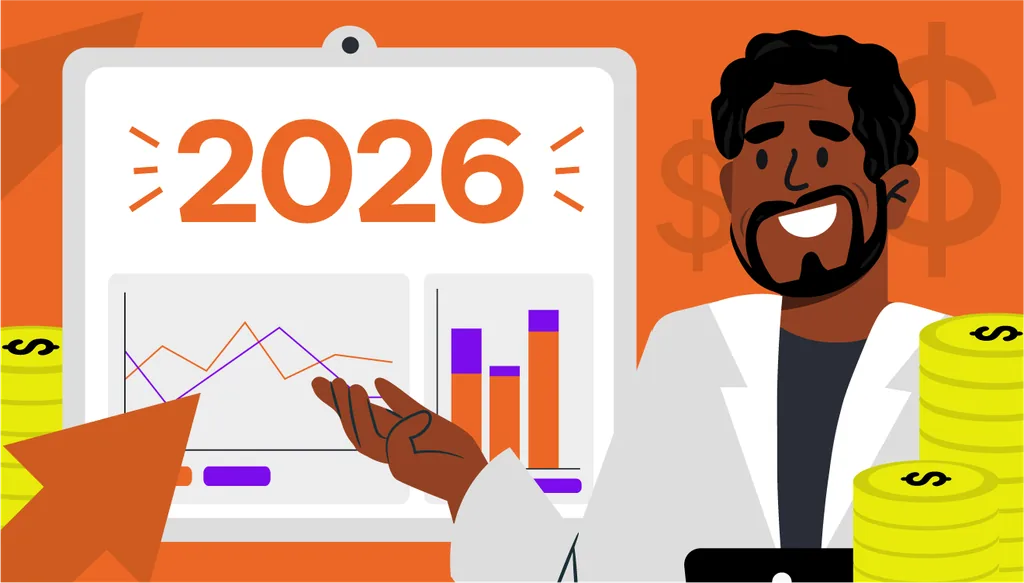Ilustração sobre faturar mais em 2026 na clínica odontológica, com gestor analisando indicadores financeiros, crescimento e previsibilidade de faturamento.
