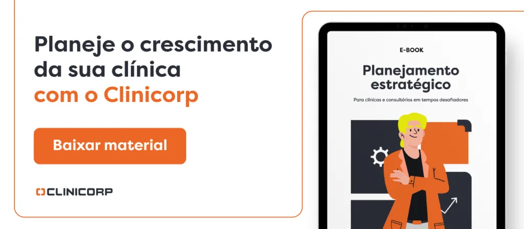 Banner interno da Clinicorp com um material gratuito para clínicas e consultórios que desejam saber como fazer um planejamento estatégico
