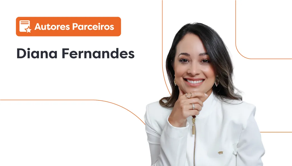 Lentes porcelana: imagem da Dr.ª Diana Fernandes, ao lado dela há um lettering escrito “autores parceiros”.