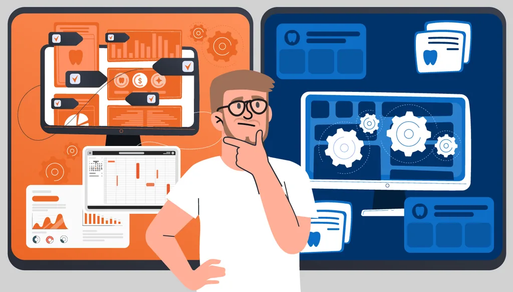 Gestor em dúvida comparando os software odontológicos ControleODONTO eClinicorp para decidir o melhor investimento para sua clínica.