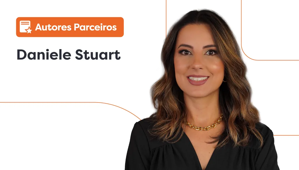 Contorno facial: imagem da Dr.ª Daniele Stuart, ao lado dela há um lettering escrito “autores parceiros”.