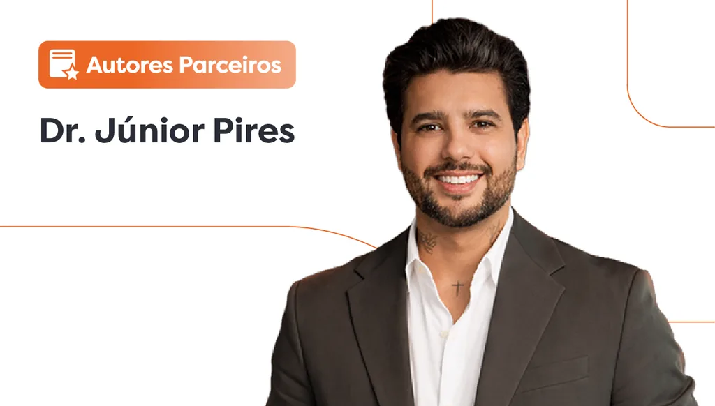 Harmonização facial masculina: imagem do Dr. Júnior Pires, ao lado dele há um lettering escrito “autores parceiros”.