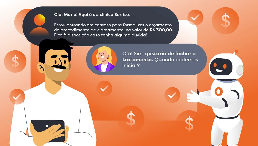 Imagem ilustrativa de um gestor acompanhando os follow-ups que os Agentes Clinicorp IA fazem para aumentar a conversão de orçamentos das clínicas.
