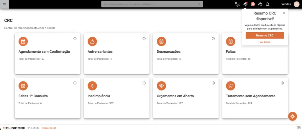 Imagem do módulo de CRC do Clinicorp, simbolizando a organização de processos na digitalização de uma clínica odontológica.