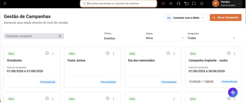 Alt-Text: captura de tela do módulo de CRM do software odontológico Clinicorp.