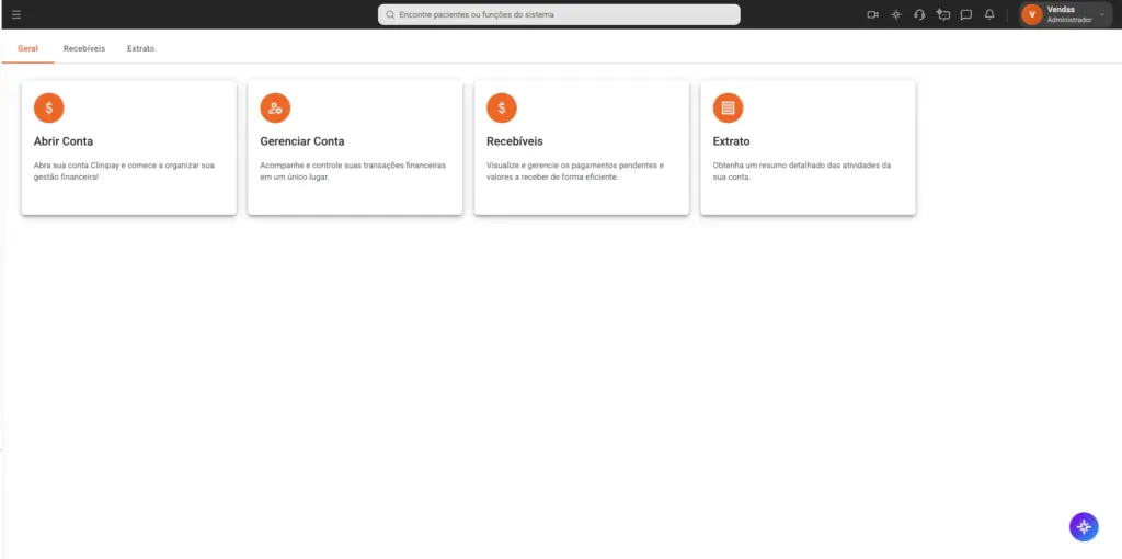 Print da tela inicial da Plataforma Financeira Clinipay.