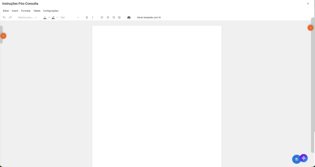 Tela de documento de “Instruções Pós Consulta” do software odontológico Clinicorp.