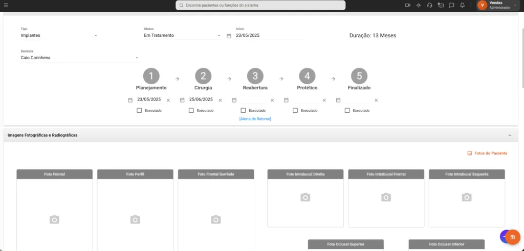Imagem da seção de Ficha de Implantodontia do Prontuário Eletrônico do paciente, do software odontológico Clinicorp.