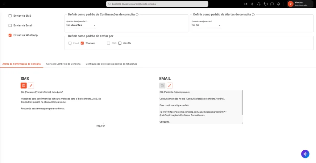 Configuração das mensagens de Confirmação de Consulta.