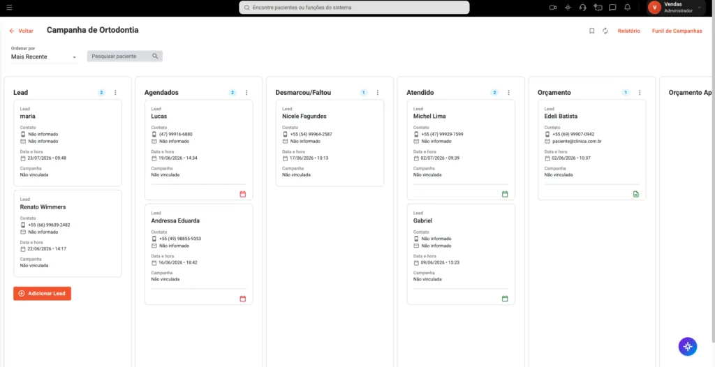 Detalhes da campanha de Ortodontia realizada pelo CRM dentro do Clinicorp.