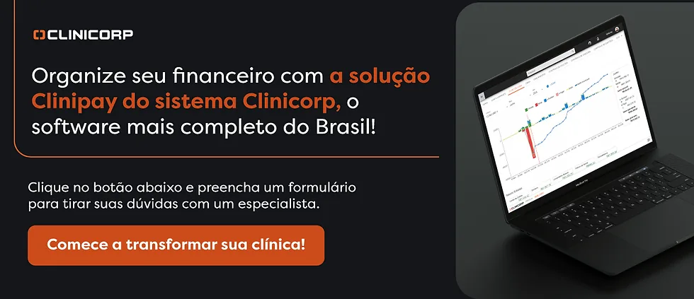 Interface da solução Clinipay da Clinicorp para gestão financeira em clínicas odontológicas, mostrando ferramentas para separar contas pessoais e empresariais.