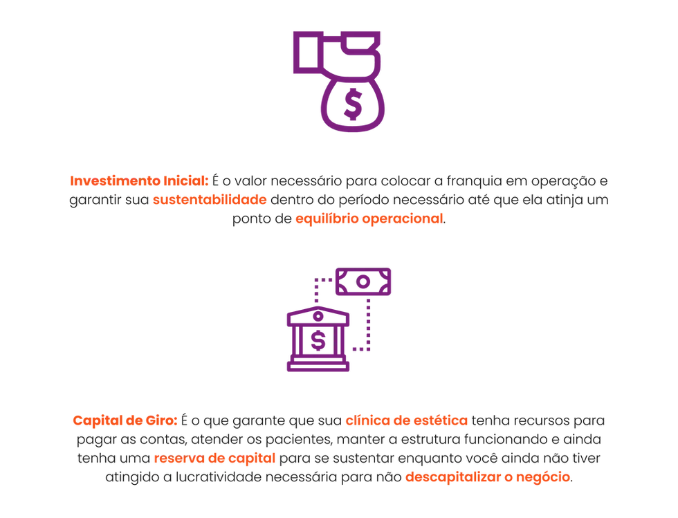 Sistema visual sobre investimento e capital de giro.